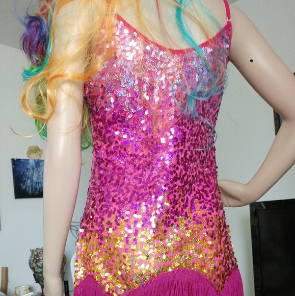 NEW DANCE/FLAPPER/PROM SEQUINED & FRINGE DRESS - Picture 2 of 4